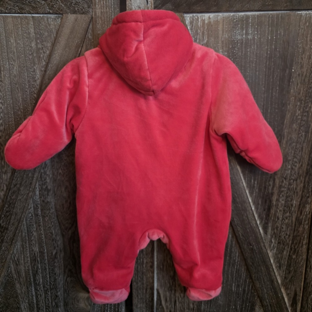 Calvin‎ Klein Snowsuit Infant Size 0-3 Months Pink Black Hearts Herringbone Hood - Picture 6 of 6